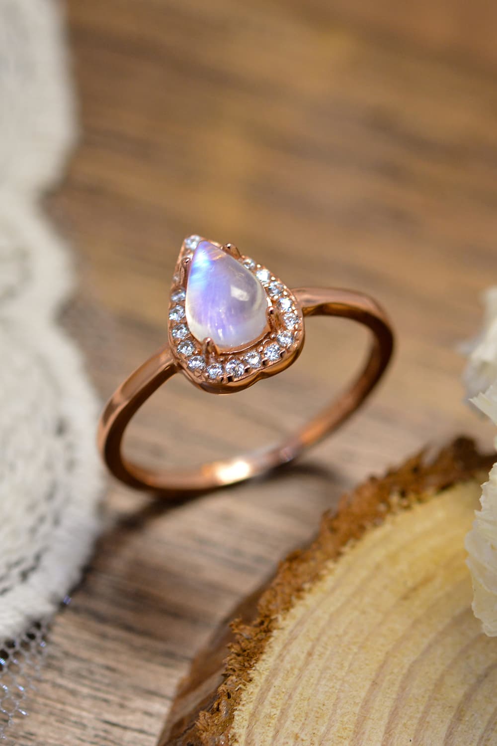 Moonstone Teardrop 925 Sterling Silver Halo Ring Southern Soul Collectives