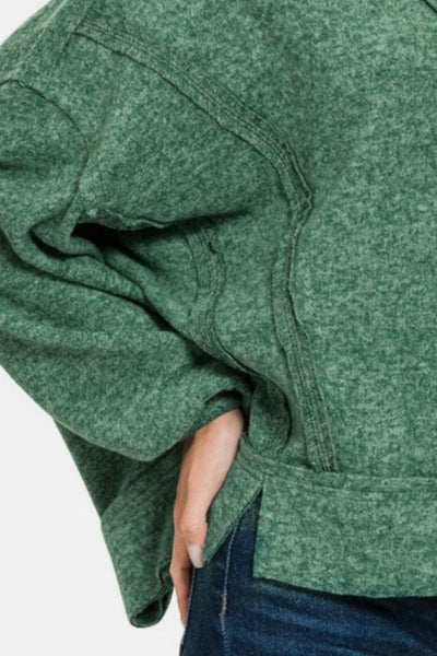 Zenana Brushed Hacci Exposed Seam Hoodie in Green Southern Soul Collectives