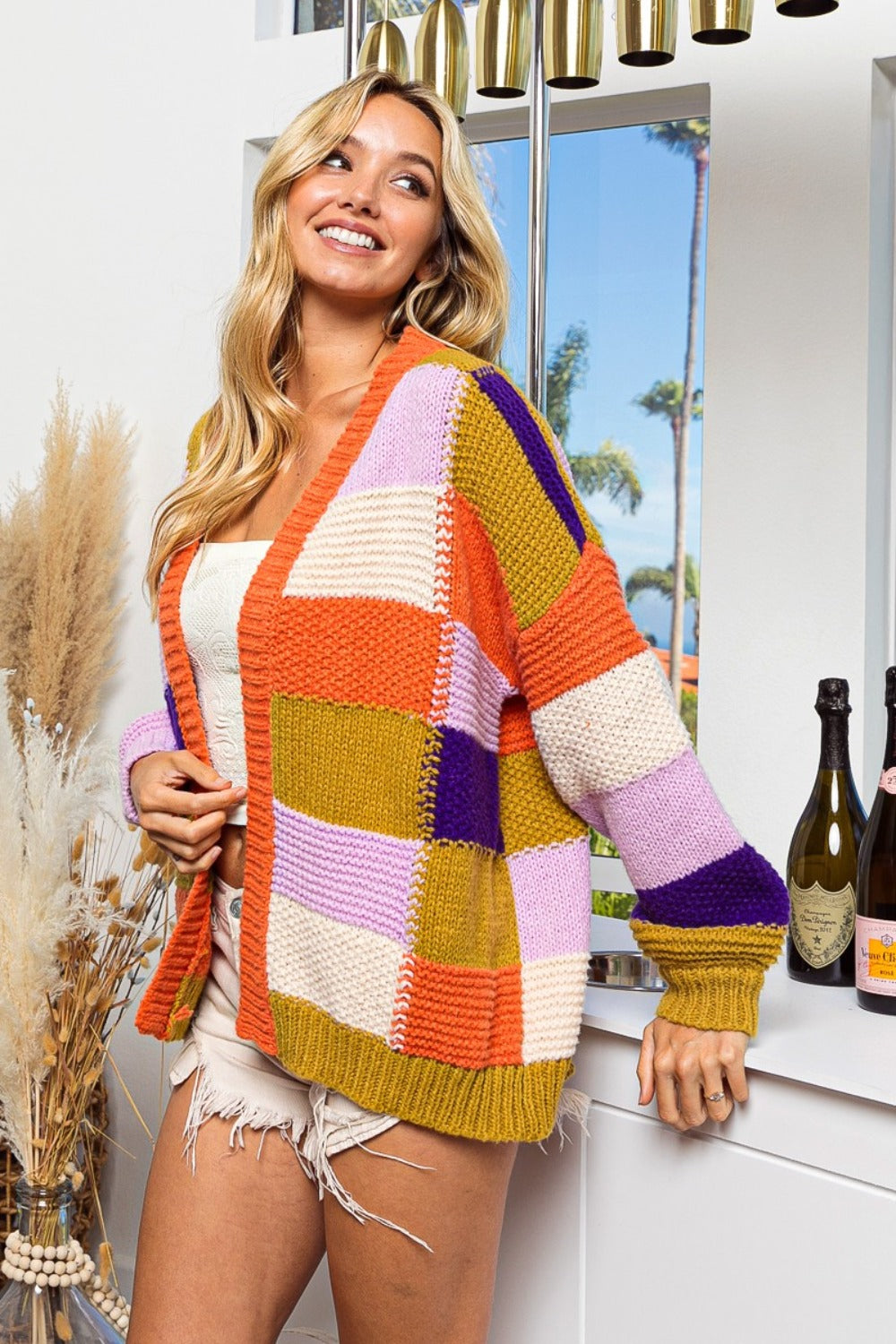 Checkered Color Block Sweater Cardigan Southern Soul Collectives