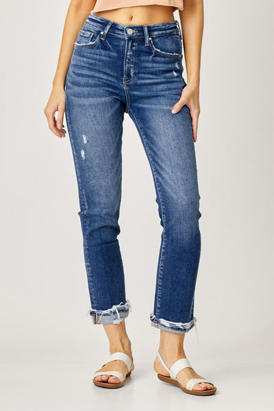 Risen High-Rise Frayed Cuffed Straight Jeans Southern Soul Collectives