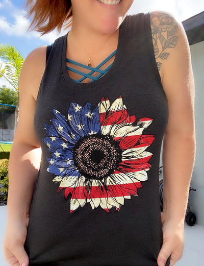 Patriotic SunFlower Graphic Tank Top - Southern Soul Collectives