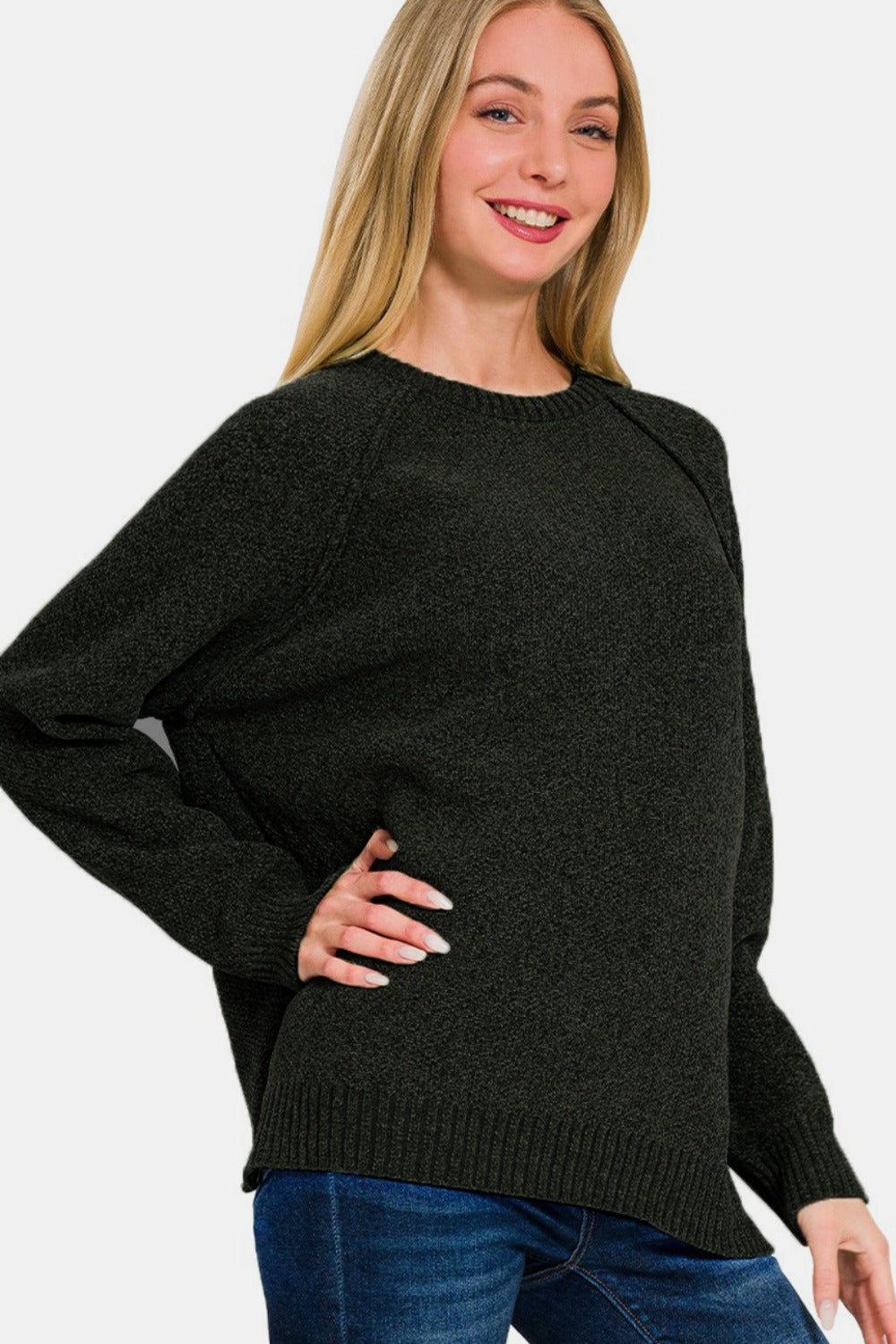 Zenana Side Slit Raglan Sleeve Sweater Southern Soul Collectives