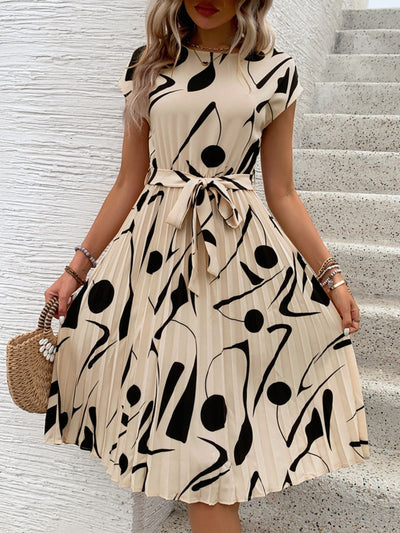 Perfectly Tied Pleated Cap Sleeve Dress in Multiple Prints Southern Soul Collectives