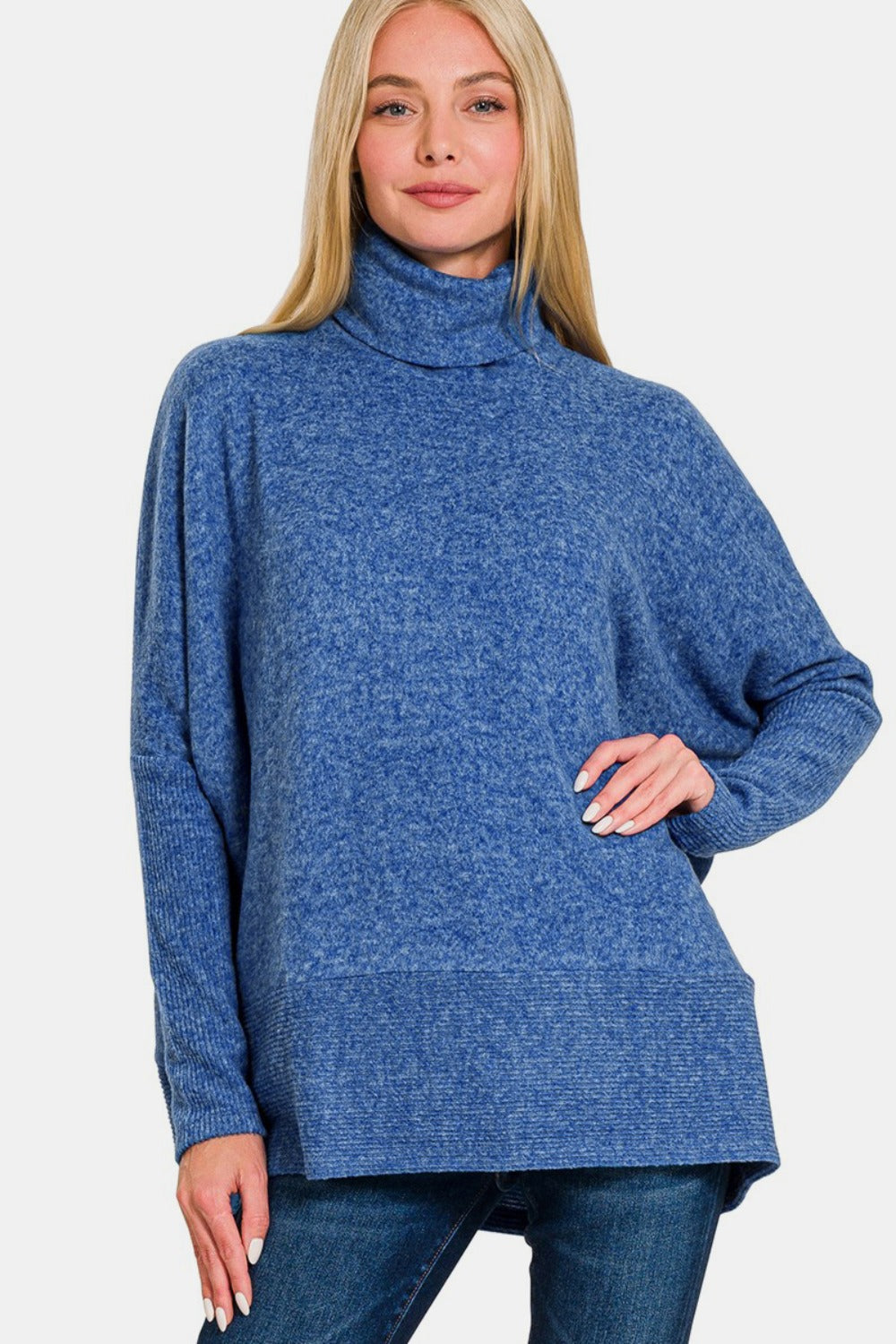 Zenana Full Size Brushed Melange Hacci Turtleneck Sweater Southern Soul Collectives