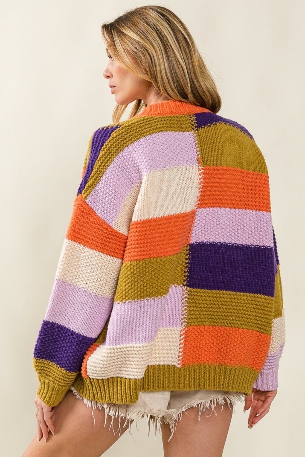 Checkered Color Block Sweater Cardigan Southern Soul Collectives