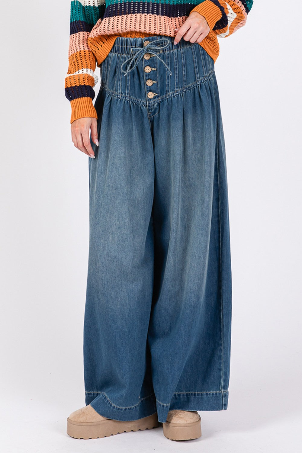 SAGE+FIG Smocked Waist Band Wide Leg Jeans Southern Soul Collectives