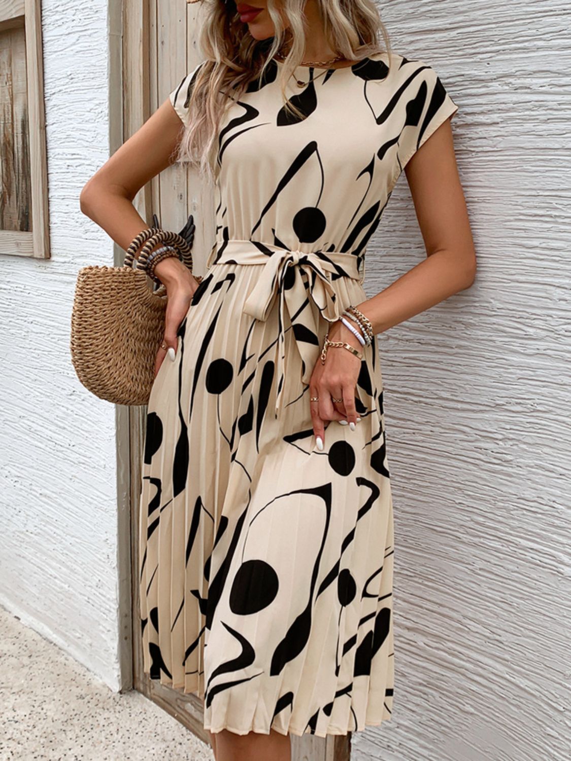 Perfectly Tied Pleated Cap Sleeve Dress in Multiple Prints Southern Soul Collectives