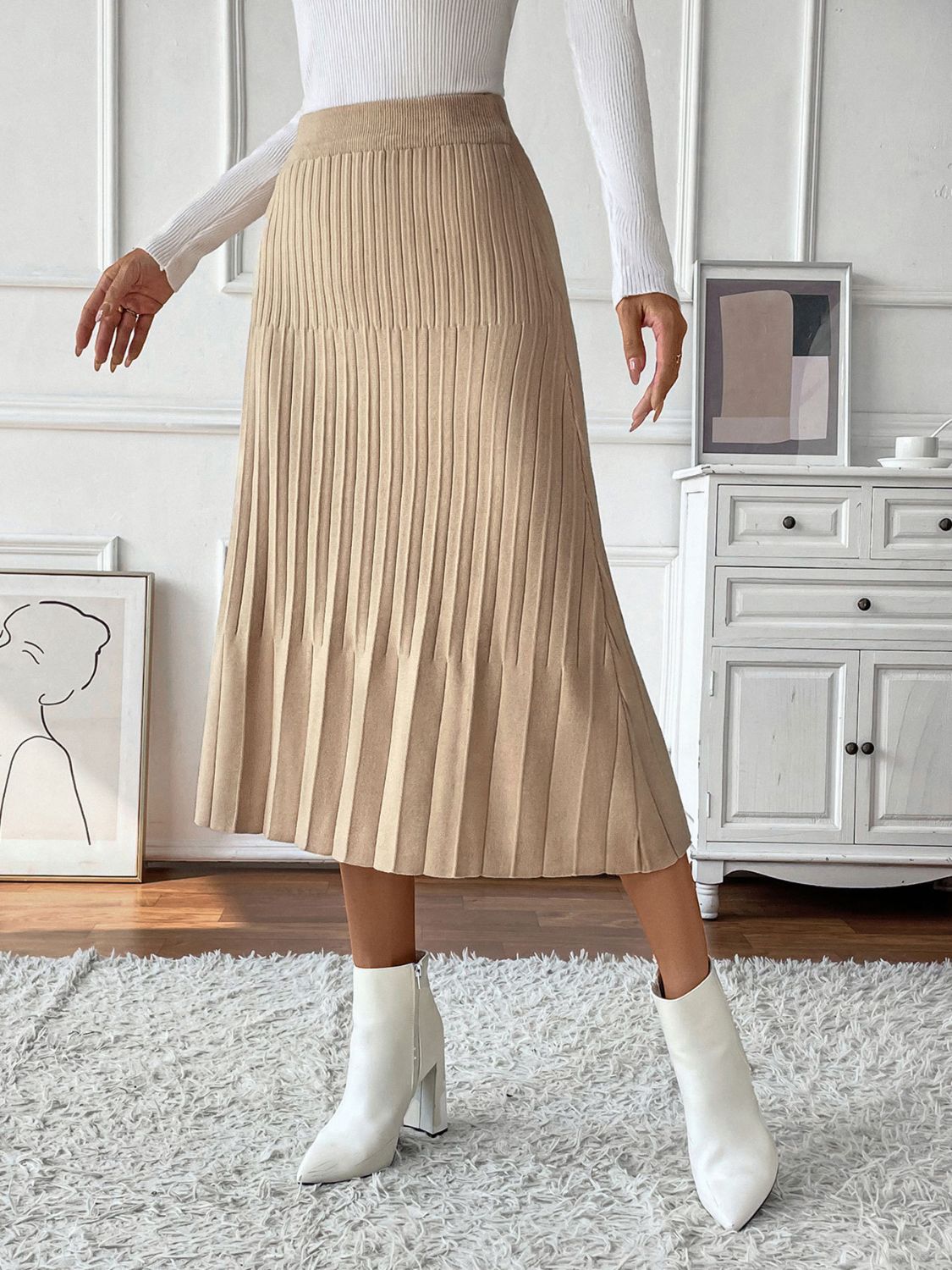 Perfee Pleated Midi Sweater Skirt Southern Soul Collectives