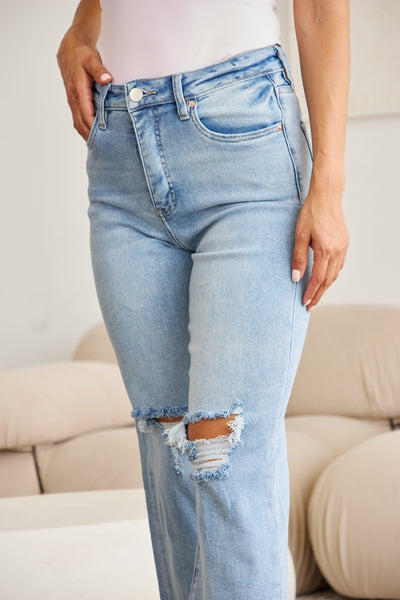 RFM Full Size Tummy Control High Waist Raw Hem Distressed Jeans Southern Soul Collectives