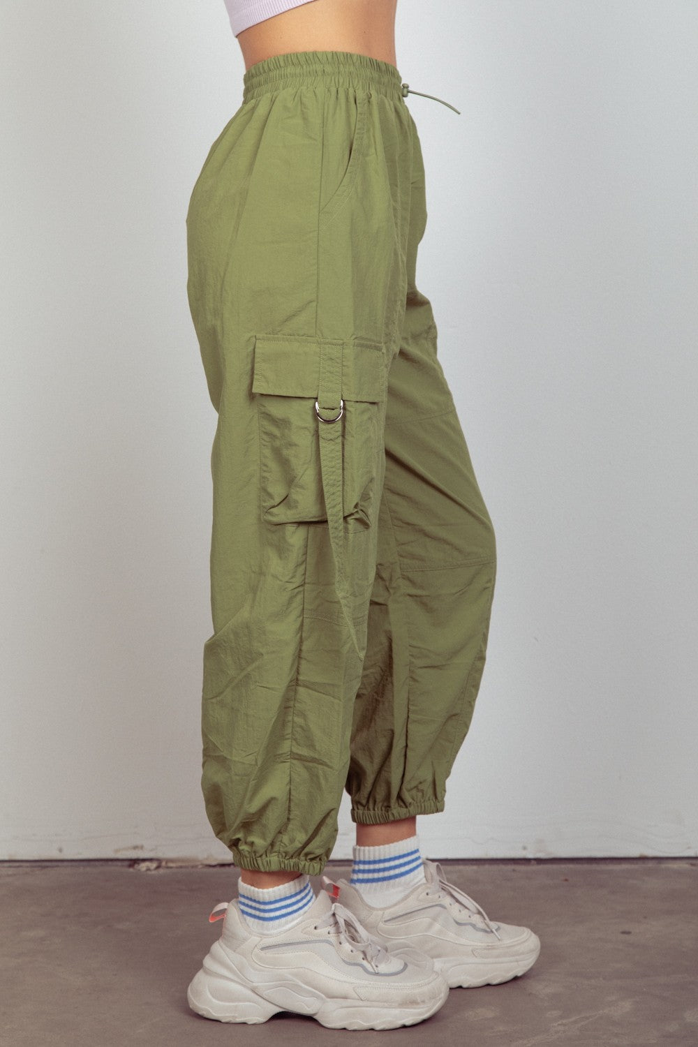 Elastic Waist Woven Cargo Pants in Olive Southern Soul Collectives