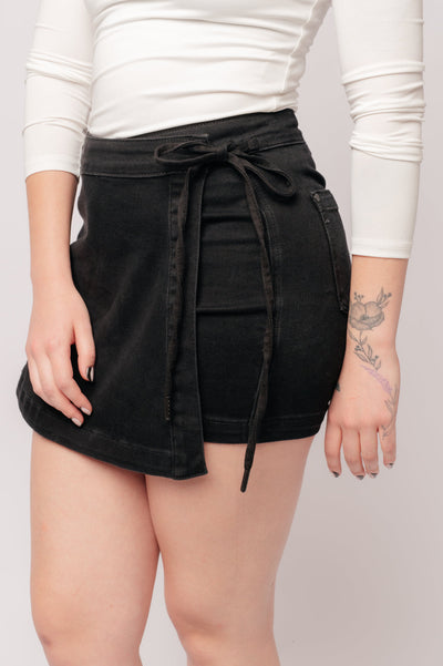 Bentli High Rise Side Tie Denim Skort in Black Southern Soul Collectives