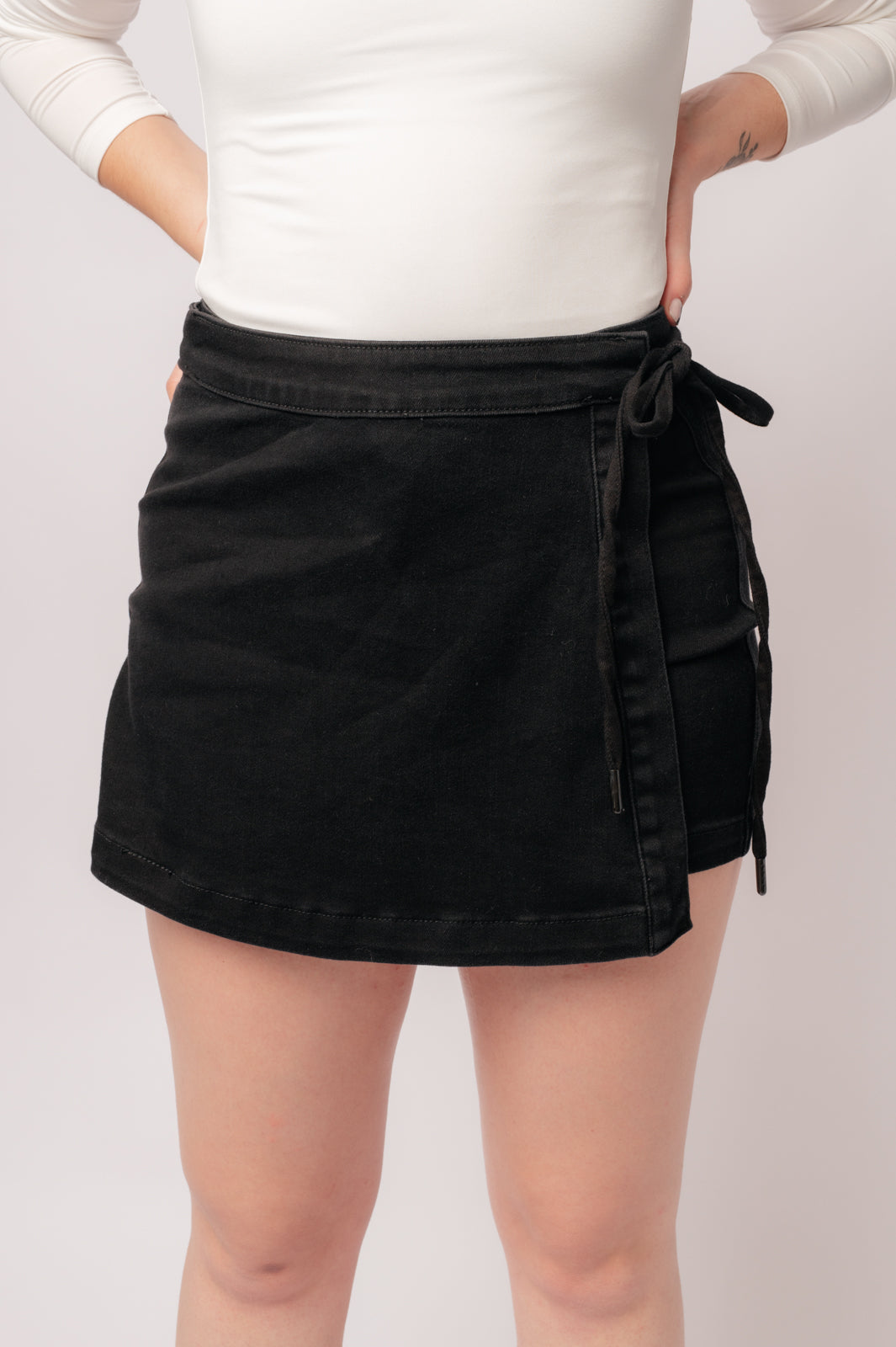 Bentli High Rise Side Tie Denim Skort in Black Southern Soul Collectives