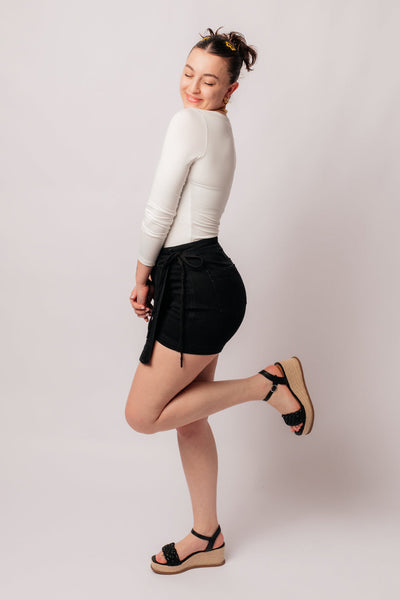 Bentli High Rise Side Tie Denim Skort in Black Southern Soul Collectives