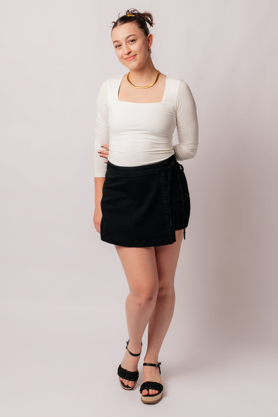 Bentli High Rise Side Tie Denim Skort in Black Southern Soul Collectives