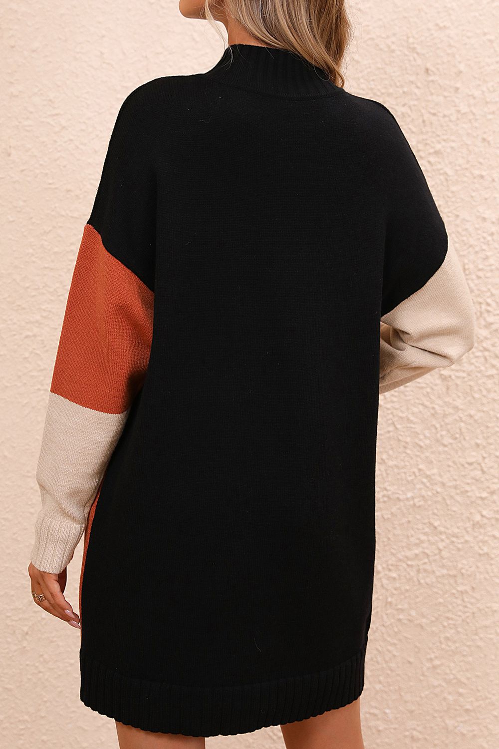 Color Block Mock Neck Dropped Shoulder Sweater Dress Southern Soul Collectives