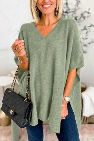 Slit V-Neck Half Sleeve Knit Top Southern Soul Collectives