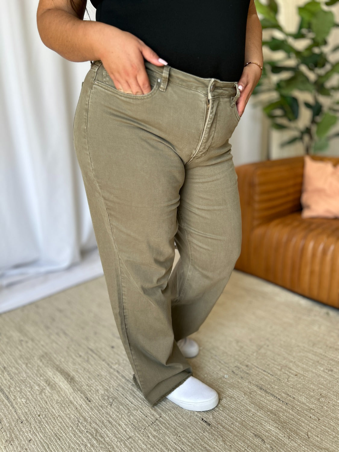 RFM Full Size High Rise Garment Dye Wide Leg  Jeans Southern Soul Collectives