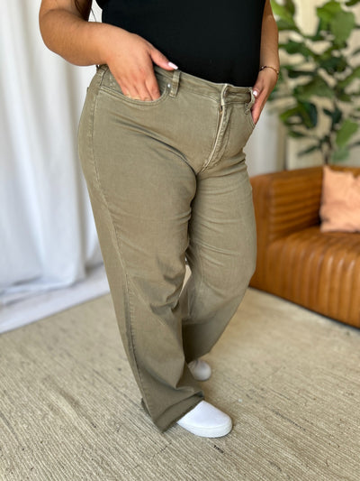 RFM Full Size High Rise Garment Dye Wide Leg  Jeans Southern Soul Collectives