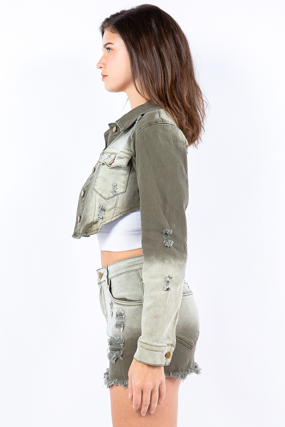 American Bazi Distressed Ombre Washed Cropped Denim Jacket Southern Soul Collectives