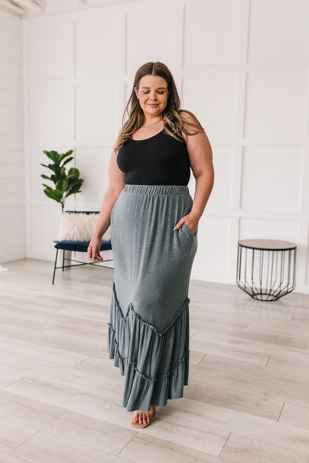 All In Favor Blue Ruffled Bottom Maxi Skirt Womens Southern Soul Collectives 