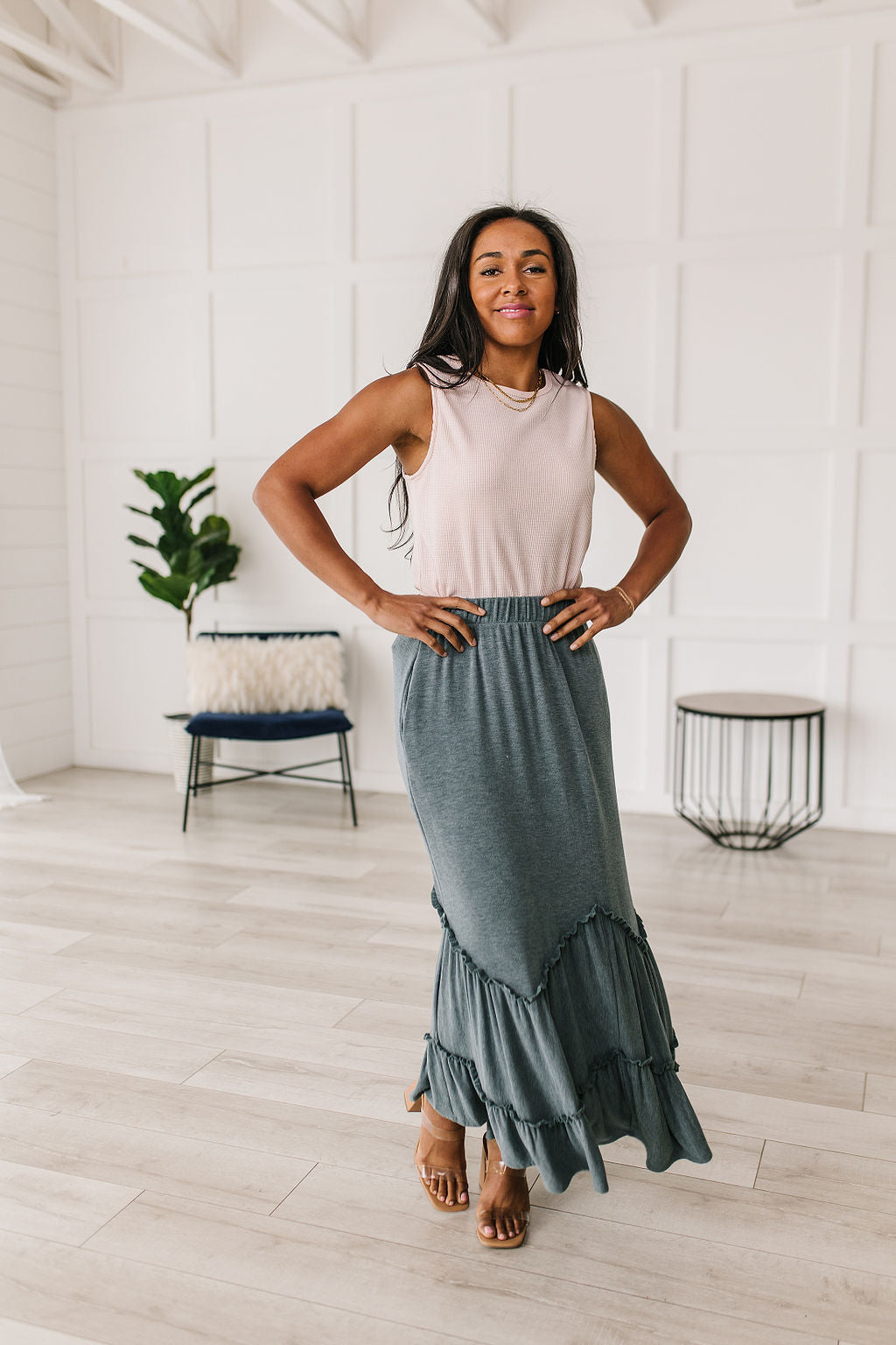 All In Favor Blue Ruffled Bottom Maxi Skirt Womens Southern Soul Collectives 