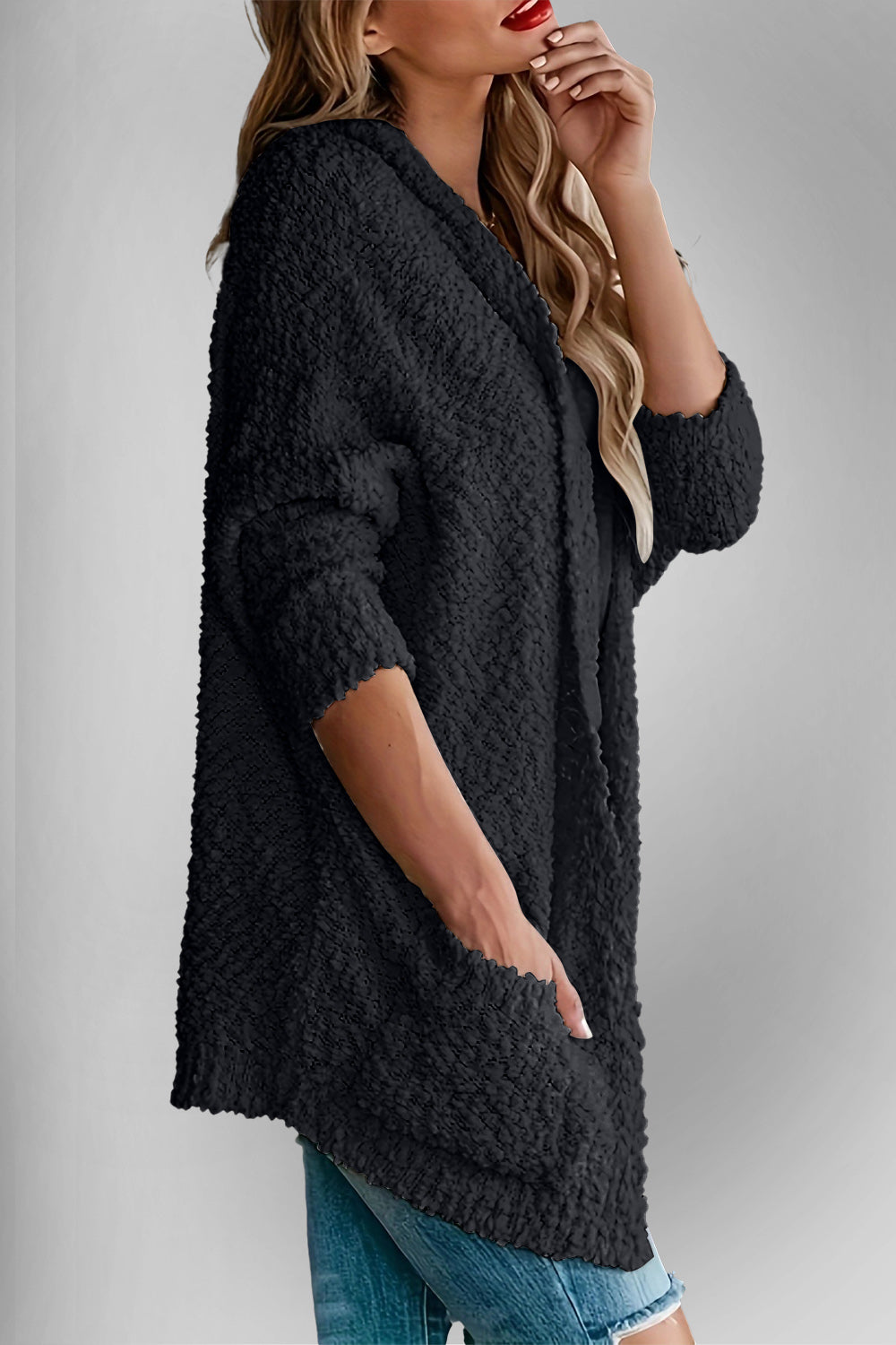 Double Take Pocketed Open Front Long Sleeve Cardigan Southern Soul Collectives