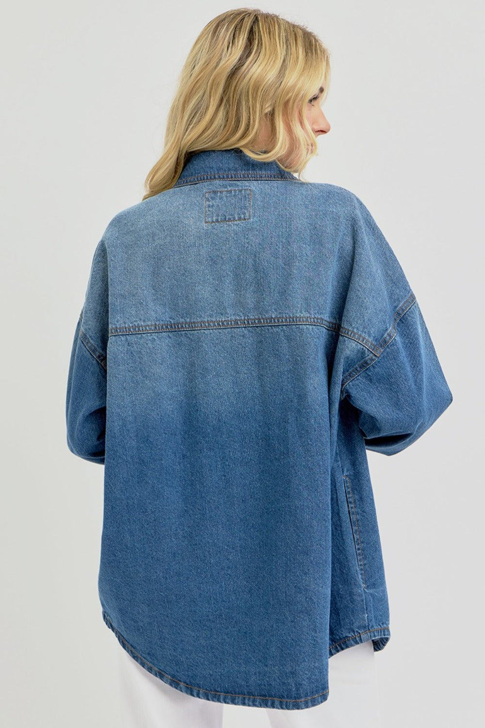 RISEN Full Size Snap Down Long Sleeve Denim Shacket Southern Soul Collectives