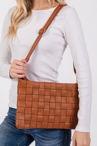 Fame Faux Leather Basket Weave  Crossbody Bag Southern Soul Collectives