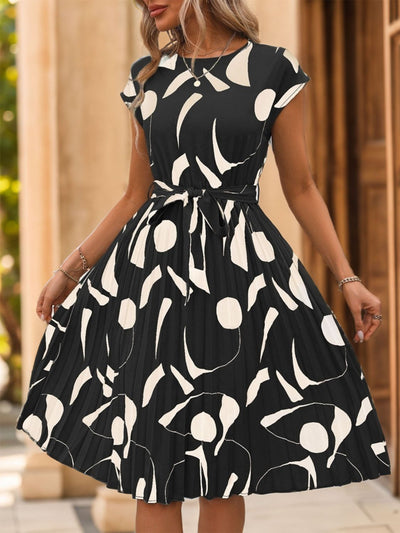 Perfectly Tied Pleated Cap Sleeve Dress in Multiple Prints Southern Soul Collectives