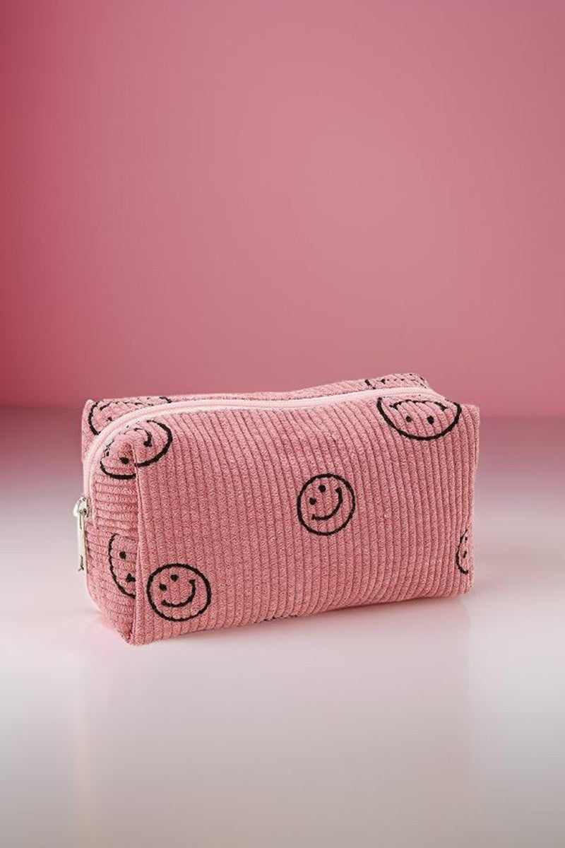 Zenana Smiley Face Corduroy Cosmetic Pouch Makeup Bag in Multiple Colors Southern Soul Collectives