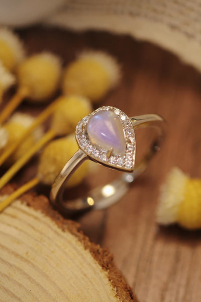 Moonstone Teardrop 925 Sterling Silver Halo Ring Southern Soul Collectives