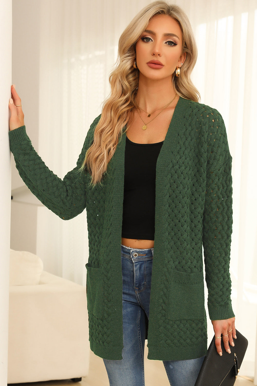 Open Front Dropped Shoulder Cardigan with Pockets Southern Soul Collectives