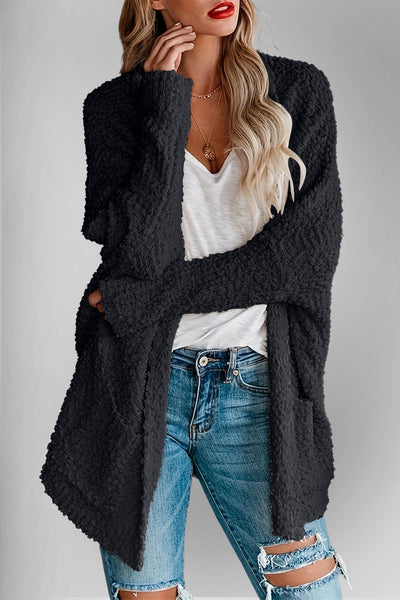 Double Take Pocketed Open Front Long Sleeve Cardigan Southern Soul Collectives