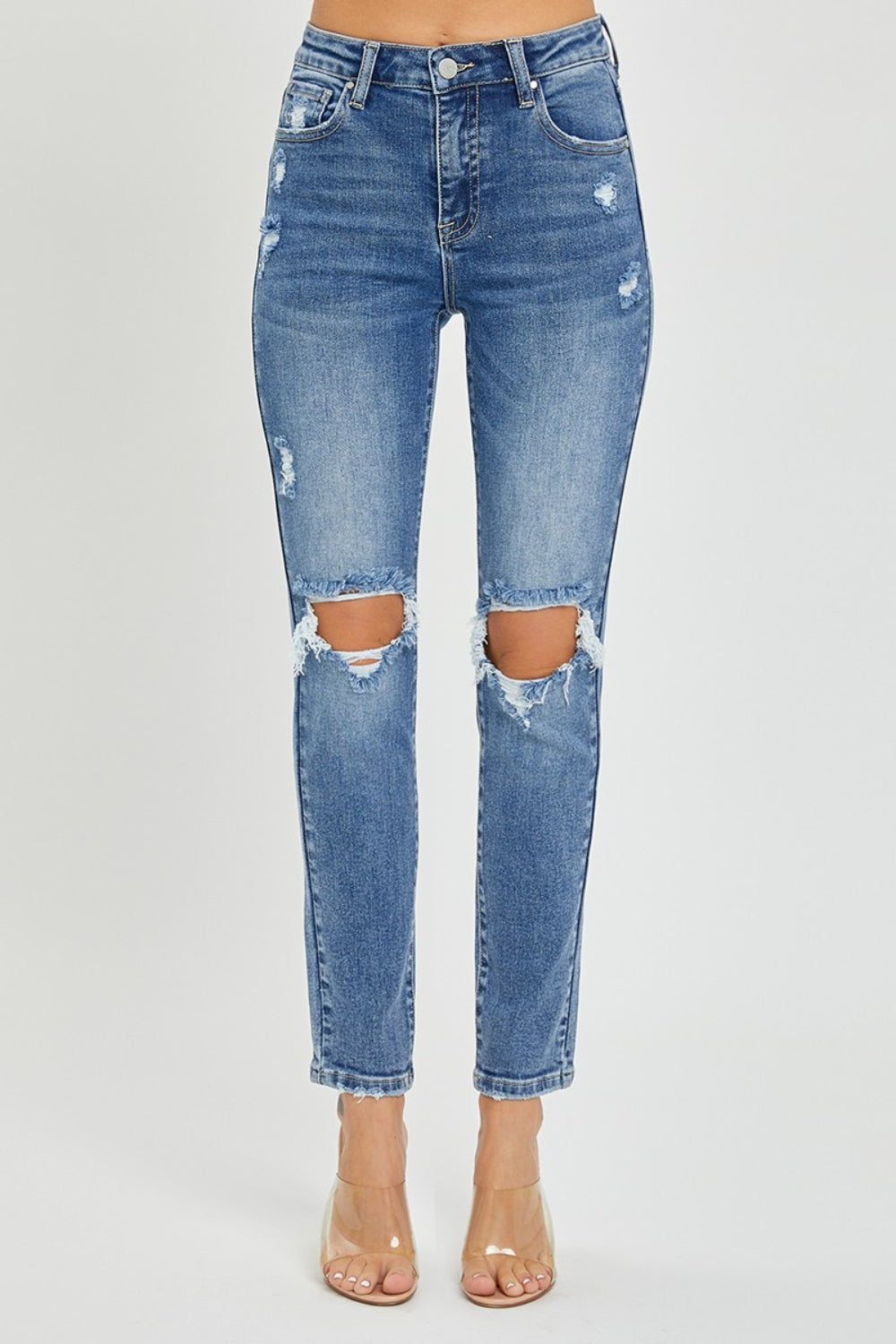 Risen High Rise Knee Distressed Skinny Jeans Southern Soul Collectives