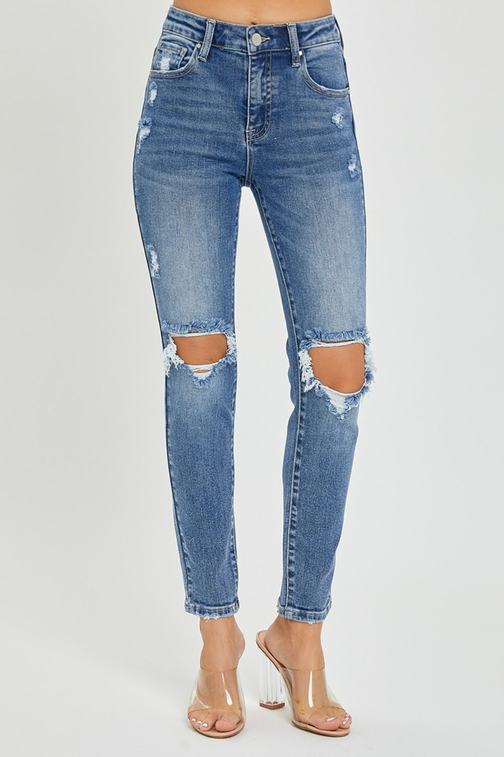 Risen High Rise Knee Distressed Skinny Jeans Southern Soul Collectives