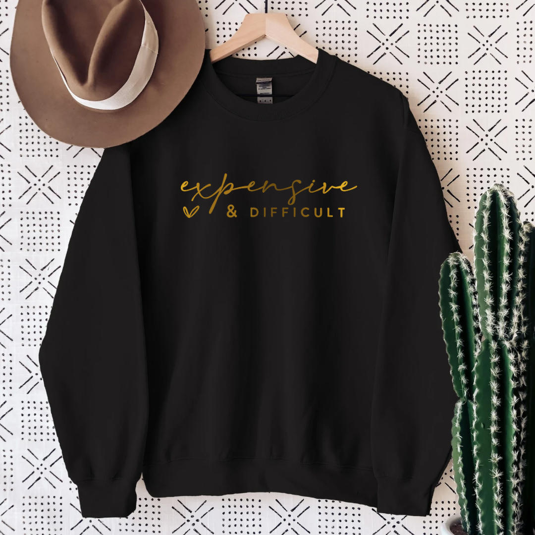 Expensive and Difficult in Gold Foil Lettering Graphic T-shirt and Sweatshirt