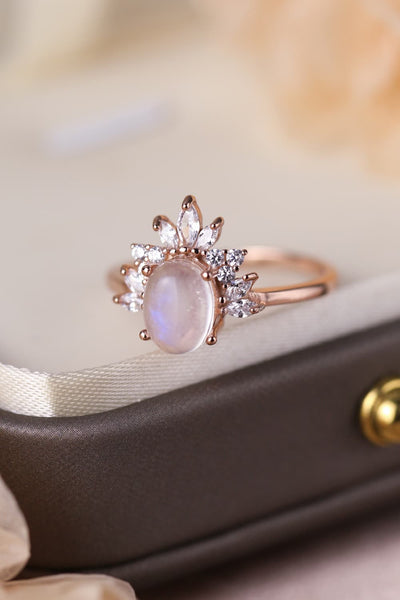 High Quality Natural Moonstone 18K Rose Gold-Plated 925 Sterling Silver Ring Southern Soul Collectives