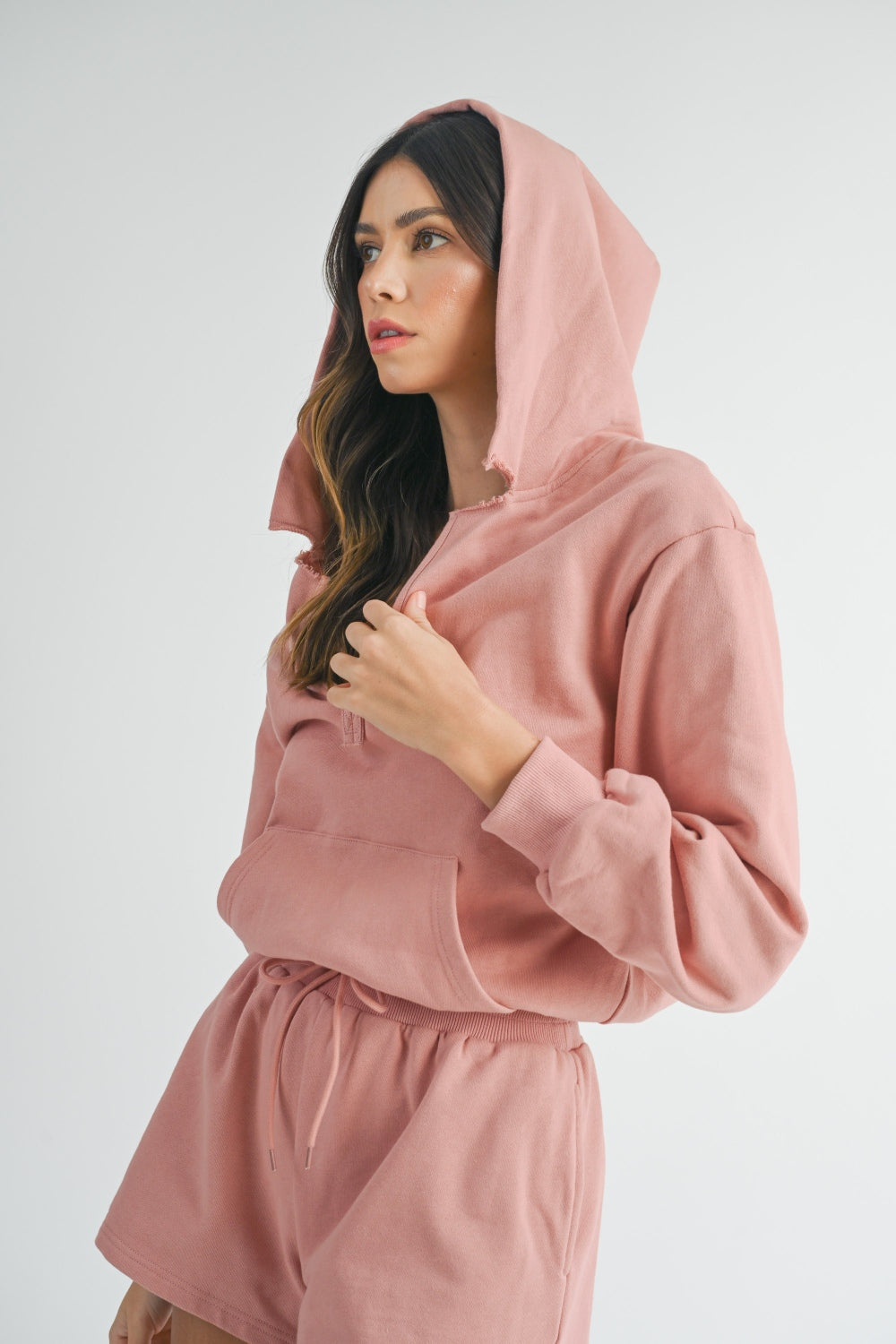 French Terry Hooded Long Sleeve Romper in Dusty Pink Mauve Southern Soul Collectives