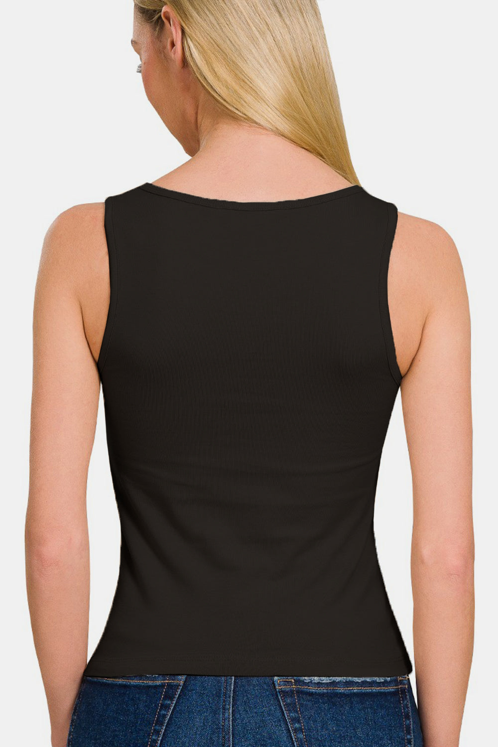 Zenana Square Neck Cropped Tank Top in Black Southern Soul Collectives