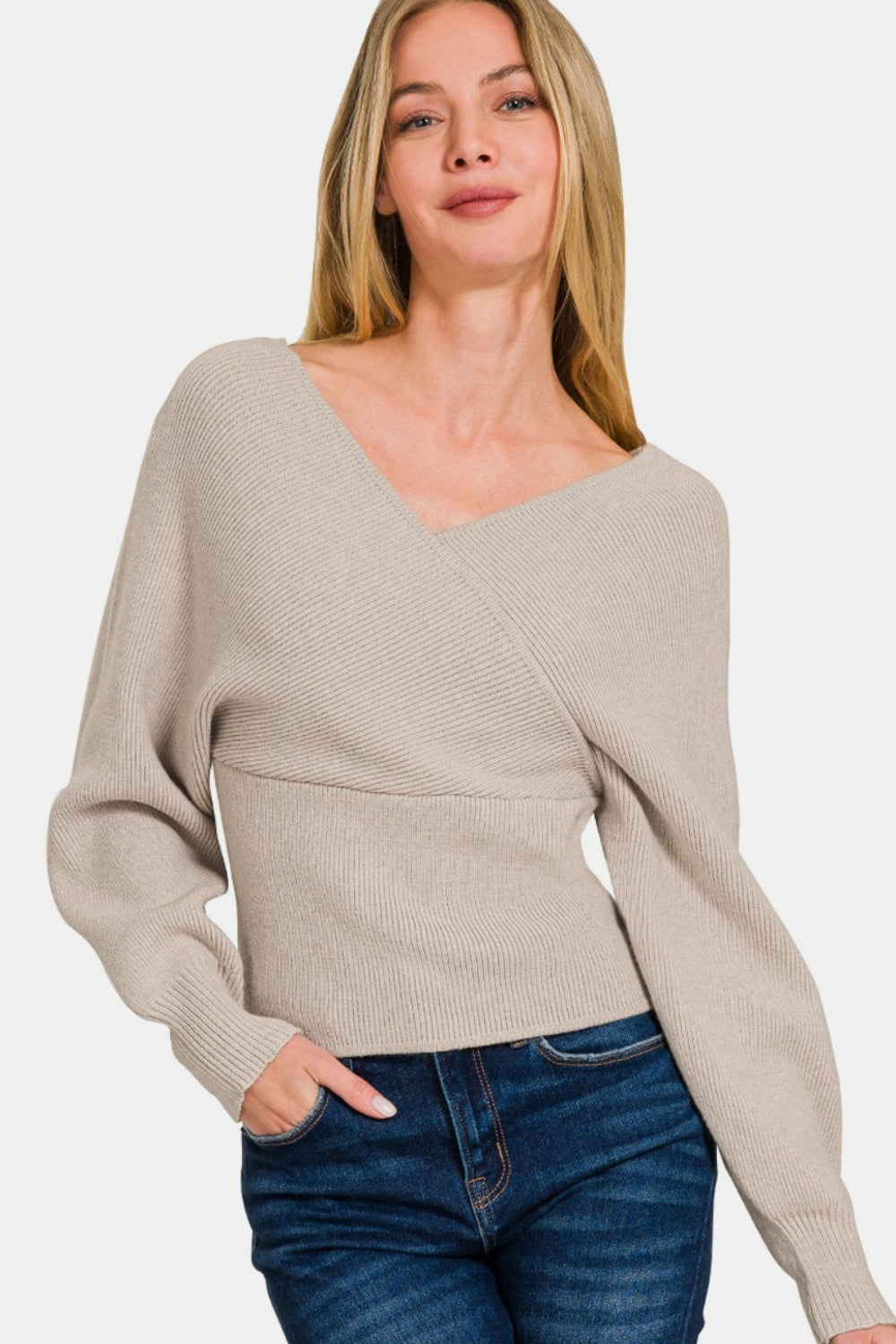 Zenana Cross Wrap Rib Long Sleeve Sweater Southern Soul Collectives