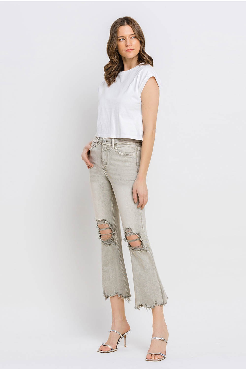 Lovervet Distressed Raw Hem Cropped Flare Jeans Southern Soul Collectives