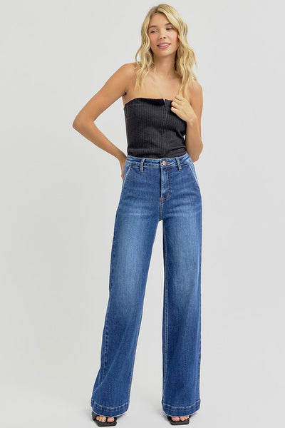 RISEN Full Size High Rise Wide Leg Jeans with Slanted Pockets Southern Soul Collectives