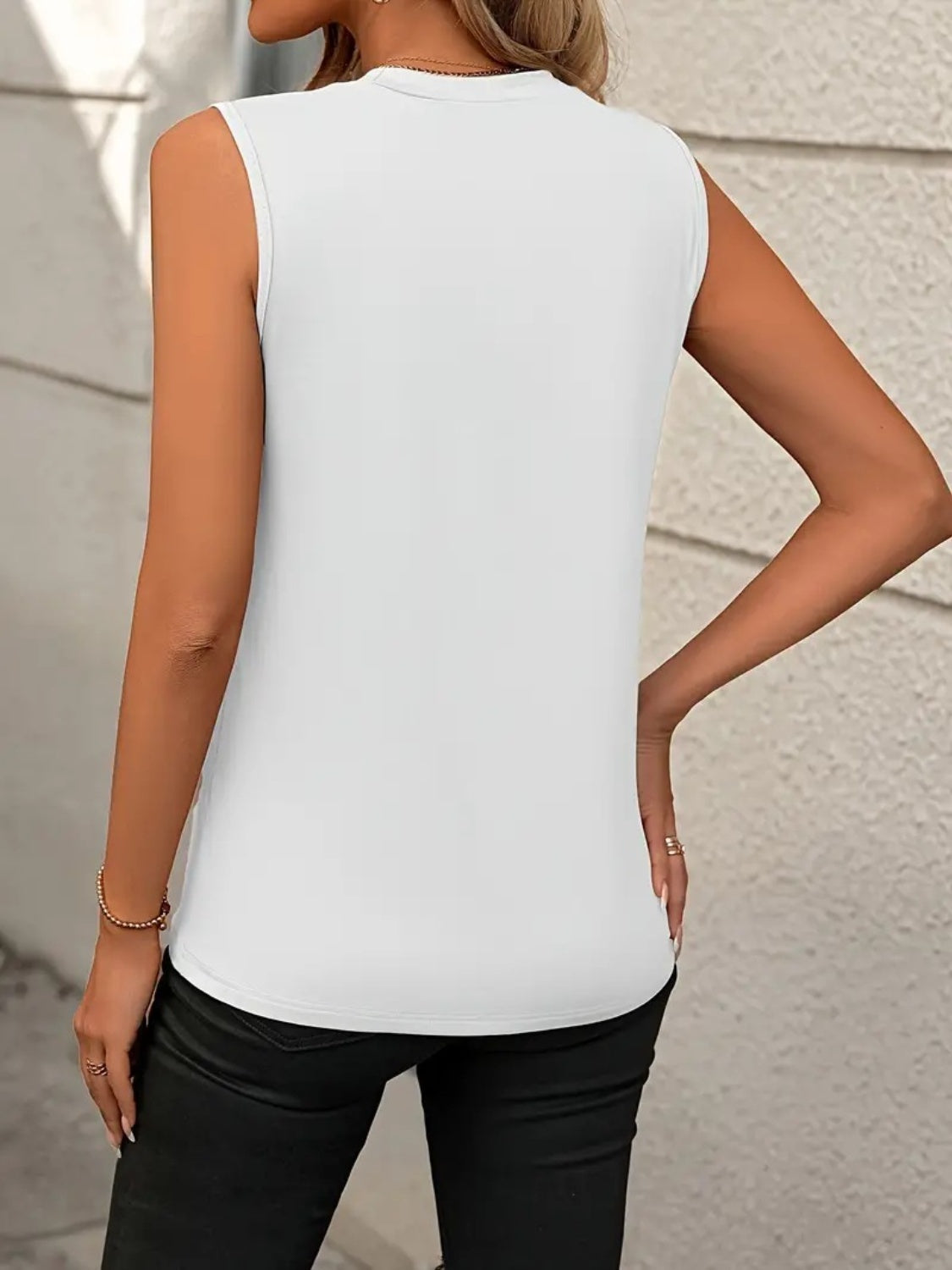 Round Neck Sleeveless Asymmetrical Detail Tank Top in Multiple Colors Southern Soul Collectives