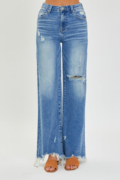 Risen High Rise Frayed Hem Wide Leg Jeans Southern Soul Collectives