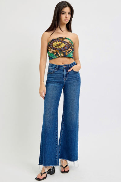 RISEN Tummy Control High Rise Raw Hem Wide Leg Jeans Southern Soul Collectives