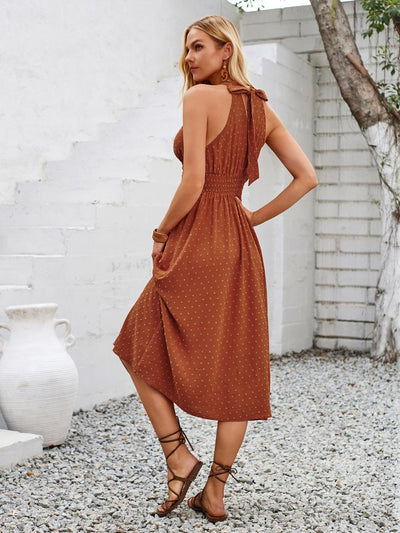 Swiss Dot Grecian Neck Midi Dress Southern Soul Collectives