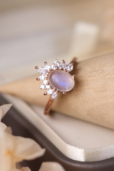 High Quality Natural Moonstone 18K Rose Gold-Plated 925 Sterling Silver Ring Southern Soul Collectives