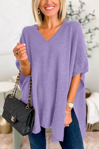 Slit V-Neck Half Sleeve Knit Top Southern Soul Collectives