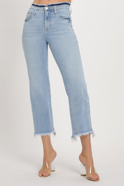 RISEN Full Size High Rise Raw Edge Crop Jeans Southern Soul Collectives