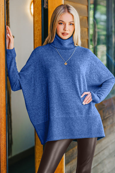 Zenana Full Size Brushed Melange Hacci Turtleneck Sweater Southern Soul Collectives